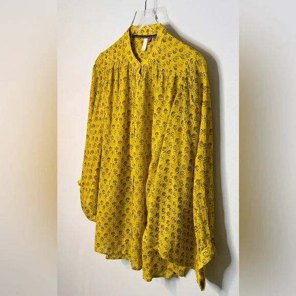 Anthropologie Pilcro The Sidney Batwing Yellow Green Floral Print Blouse Shirt - Picture 6 of 16